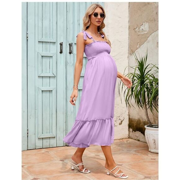 NEW Smocked Maternity Summer Dress Ruffle Maxi Dress 2X - Picture 3 of 6